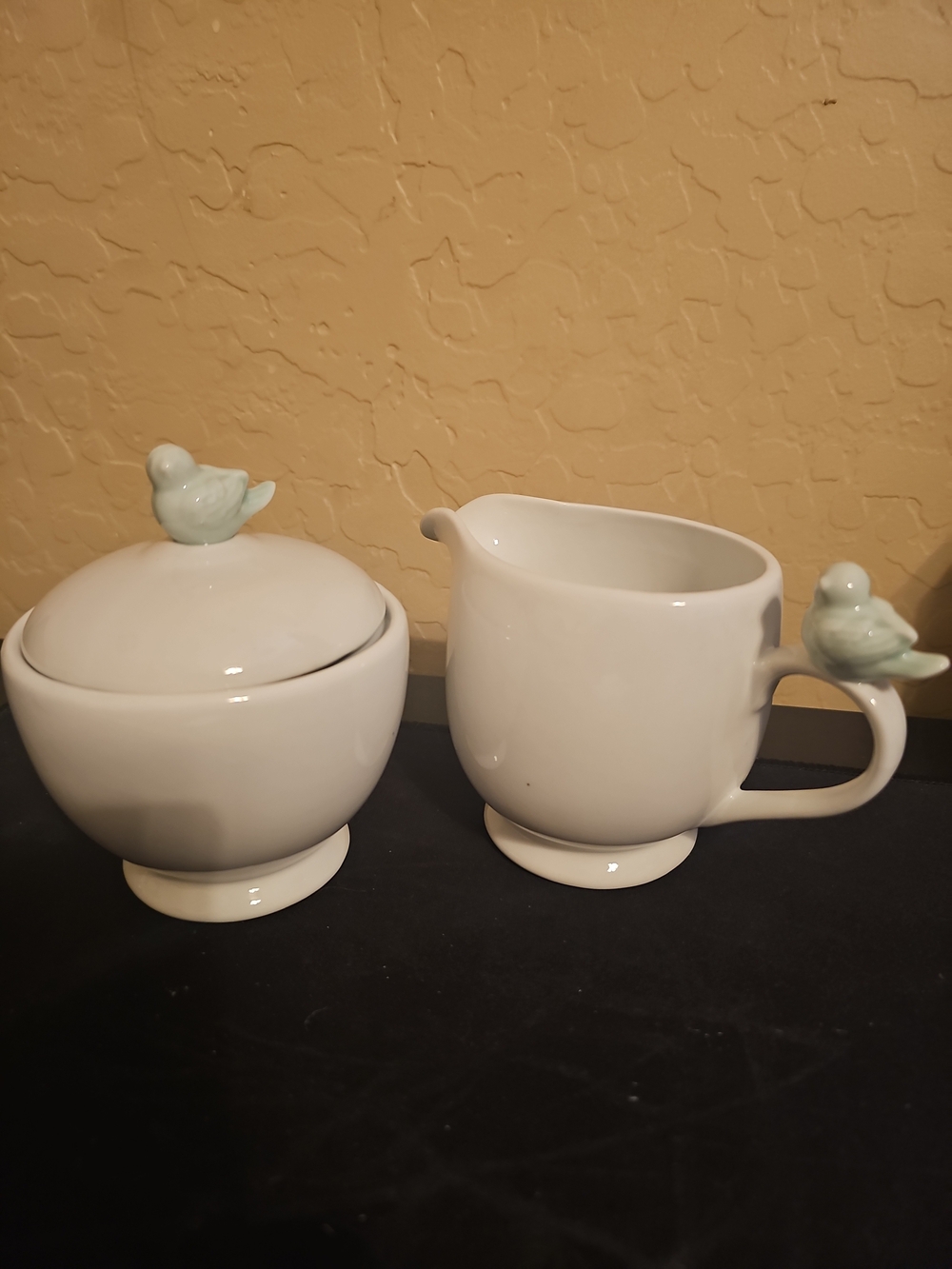 porcelain BIA Cordon Bleu sugar and creamer set features delicate light blue bir